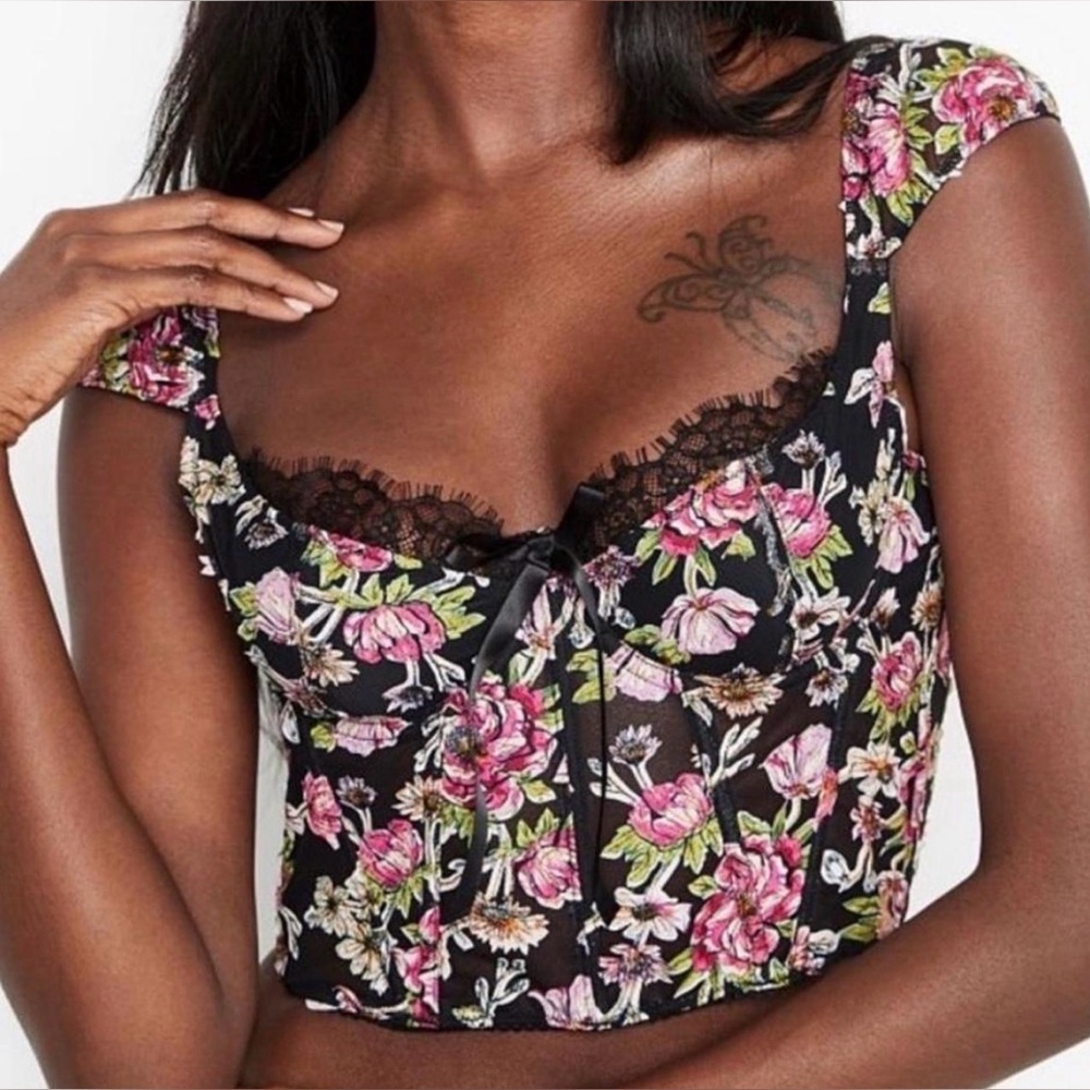 Victoria’s Secret Floral Lace Trim Corset Top